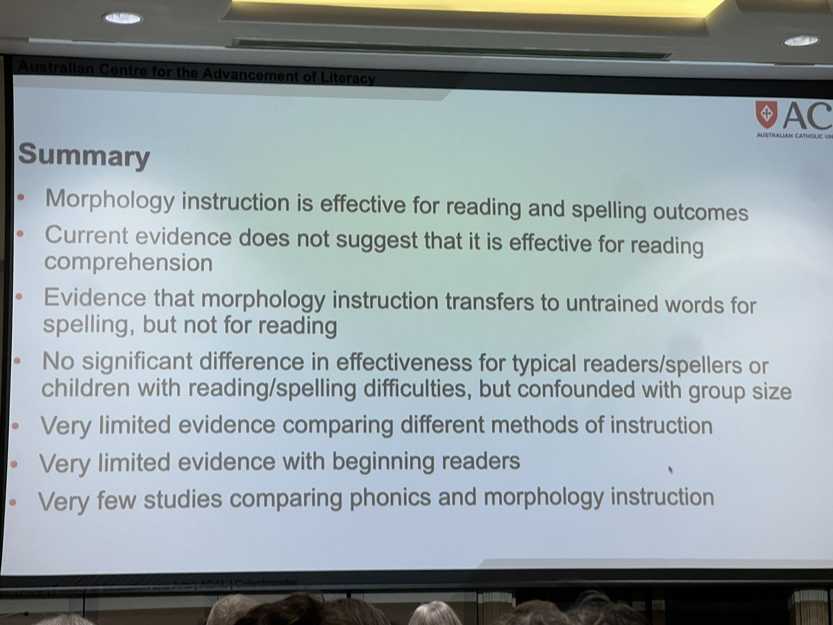 Devin Kearns (@devin_kearns) on Twitter photo <a href="/dccolen/">Danielle Colenbrander</a> did an amazing meta-analysis on the effects of morphology instruction on reading outcomes⦠positive effects in general for reading and spelling. Larger for instruction-aligned measures. No significant effects for youngest children. Her conclusions in image #sssr2023 <a href="/dccolen/">Danielle Colenbrander</a> did an amazing meta-analysis on the effects of morphology instruction on reading outcomes⦠positive effects in general for reading and spelling. Larger for instruction-aligned measures. No significant effects for youngest children. Her conclusions in image #sssr2023