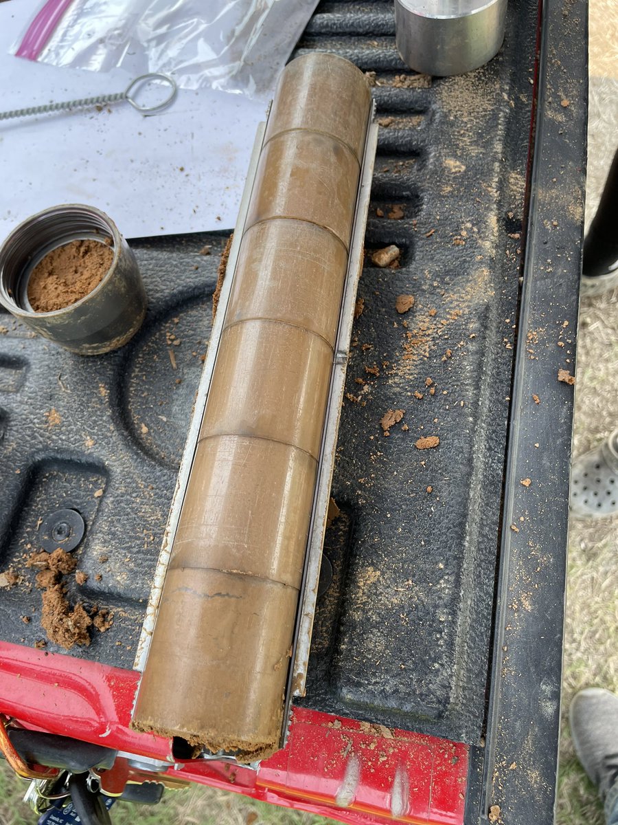 NCState_SM's tweet photo. Soil sampling was great early morning with students at @infoCEFS . We have capacity of conducting soil samples from each 2 inches up to 1 meter deep in profile. Interesting soils hard pan developments are common in coastal plain. @CropAndSoil  @NCExtension https://t.co/6HaXLRytjE