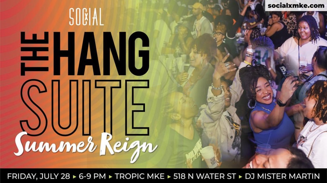 Clock out and tap into The Hang Suite! This after work vibe is taking over #TropicMKE  for the perfect prelude to the weekend! 

Connect with us over drinks and music by DJ Mister Martin! RSVP at socialxmke.com/events 

#SocialXMKE #SXHangsuite #MKE #Milwaukee #MKEEvents