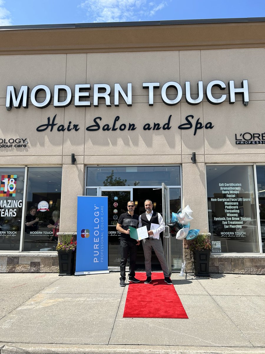 InvestPickering's tweet image. Happy to celebrate Modern Touch Hair Salon and Spa's anniversary today. Thanks to co-owners, Vali and Bob and their team behind them for the many years of dedication and serving our community. 

You can visit them at 1755 Pickering Parkway.
#Loreal #Pureology @ModernTouchPTC