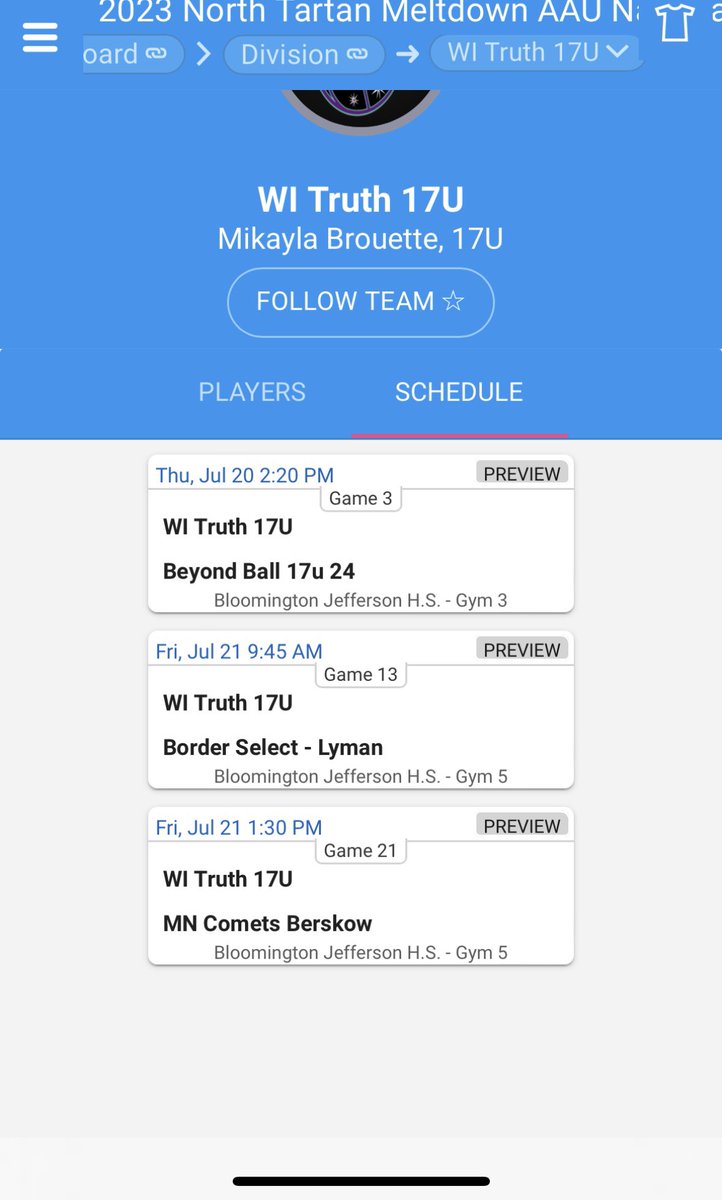 17u schedule for North Tartan Meltdown 

<a href="/JrAllStarBB/">Jr. All-Star Girls Basketball</a> <a href="/FiveStateHoops/">Chuck Thompson</a> <a href="/MasonHAsher/">Mason Asher</a> <a href="/TheMRR7/">The Midwest Recruiting Resource</a> <a href="/BradyJ_Peterson/">Brady Peterson🇵🇷</a> 

<a href="/Callie_K23/">Callie</a> <a href="/KylieHeller4/">Kylie Heller</a> <a href="/allison3gray/">Allison Gray</a> <a href="/Samanth90258435/">Samantha</a> <a href="/25mzuhlke/">Mckenzie Zuhlke</a> <a href="/hgoodwin44/">Holly Goodwin</a> <a href="/TessaSadoski/">Tessa Sadoski</a> <a href="/maggiewake5/">maggie wakefield</a> <a href="/lexigrace244/">lexi grace</a>