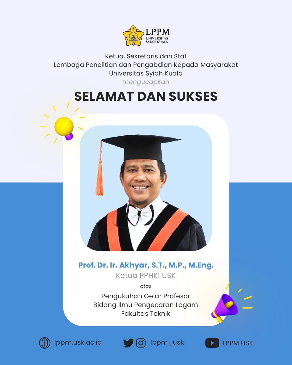 lppm_usk's tweet image. Ketua, Sekretaris dan Staf Lembaga Penelitian dan Pengabdian kepada Masyarakat Universitas Syiah Kuala mengucapkan Selamat dan Sukses kepada Prof. Dr. Ir. Akhyar ST., MP., M.Eng atas Pengukuhan Guru Besar Bidang Ilmu Pengecoran Logam

#lppm #usk #profesor