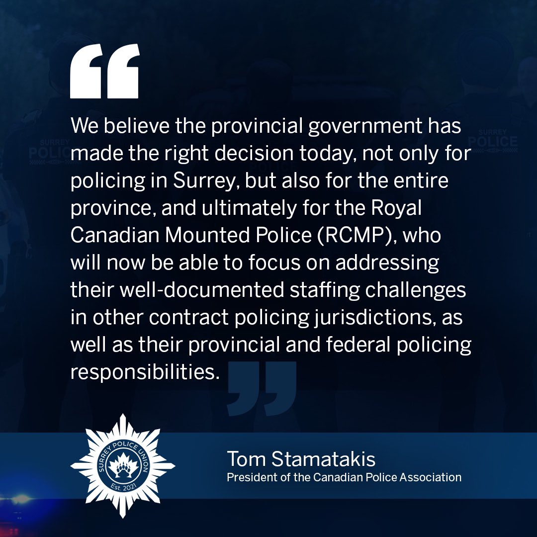 Thank you to the Canadian Police Association for the support. 

#bcpoli #surreybc #canpoli