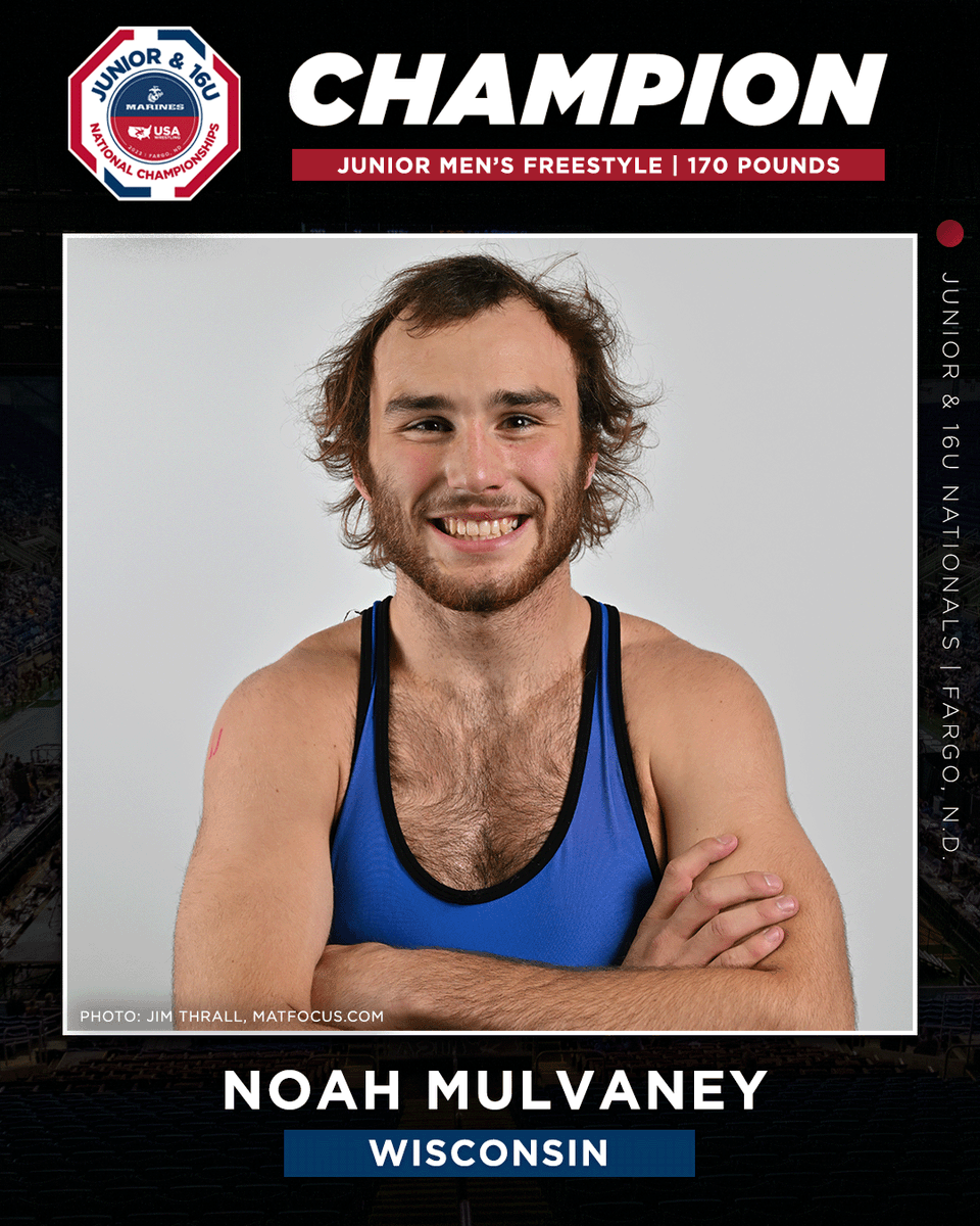 Junior Men’s Freestyle Final 170 pounds: Noah Mulvaney (Wisconsin) tech fall Chris Moore (Illinois) 14-1, 3:05 #Fargo2023