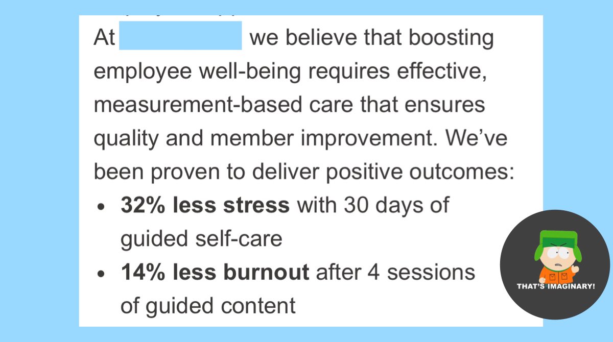 sbuehler's tweet image. VC funded wellness app w unicorn status, seeking IPO #proves “14% less burnout after 4 sessions of guided content”

Me: “Sounds like 💩”