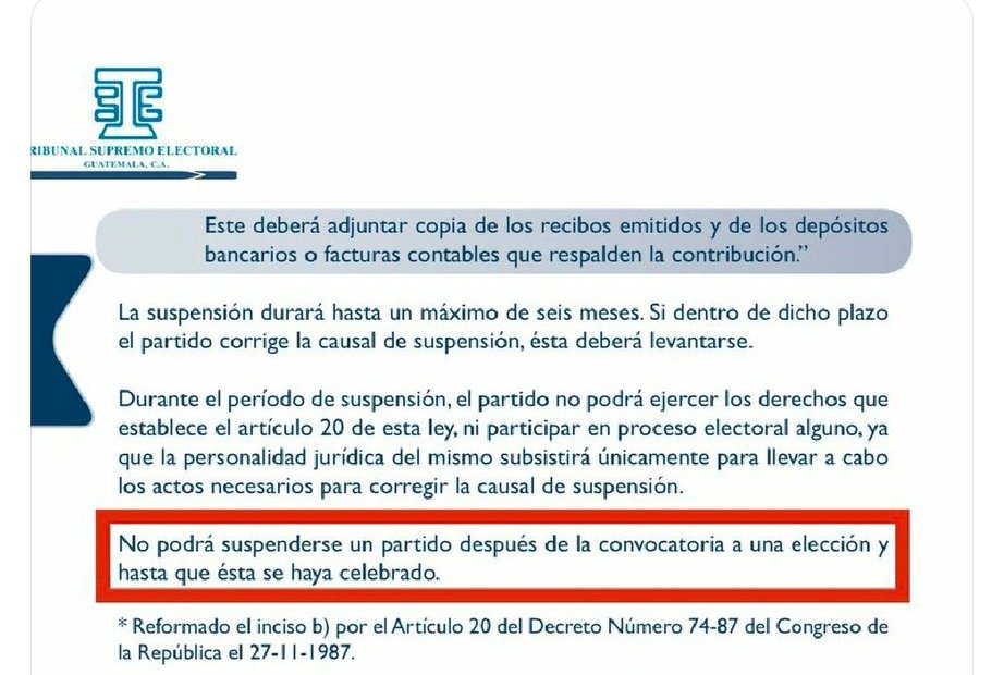 JOSESSANCHEZ8's tweet photo. @__VaderGT @RaulFalla31 @TSEGuatemala Nadie le está quitando esa harta potestad y obligación al MP, sin embargó durante el proceso electoral no puede suspenderse la participación de partido alguno. https://t.co/2KfelTZMhO