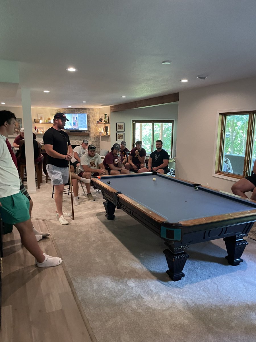Callybrian's tweet photo. Awesome having @Gopher_OLine over to the house for an elite meal, some Kubb, and billiards. Excited to go to work with this group in a few weeks for the 2023 season. #ChangeYourBest #RTB #SkiUMah #LPLMovers https://t.co/eQ7nsCNNNN