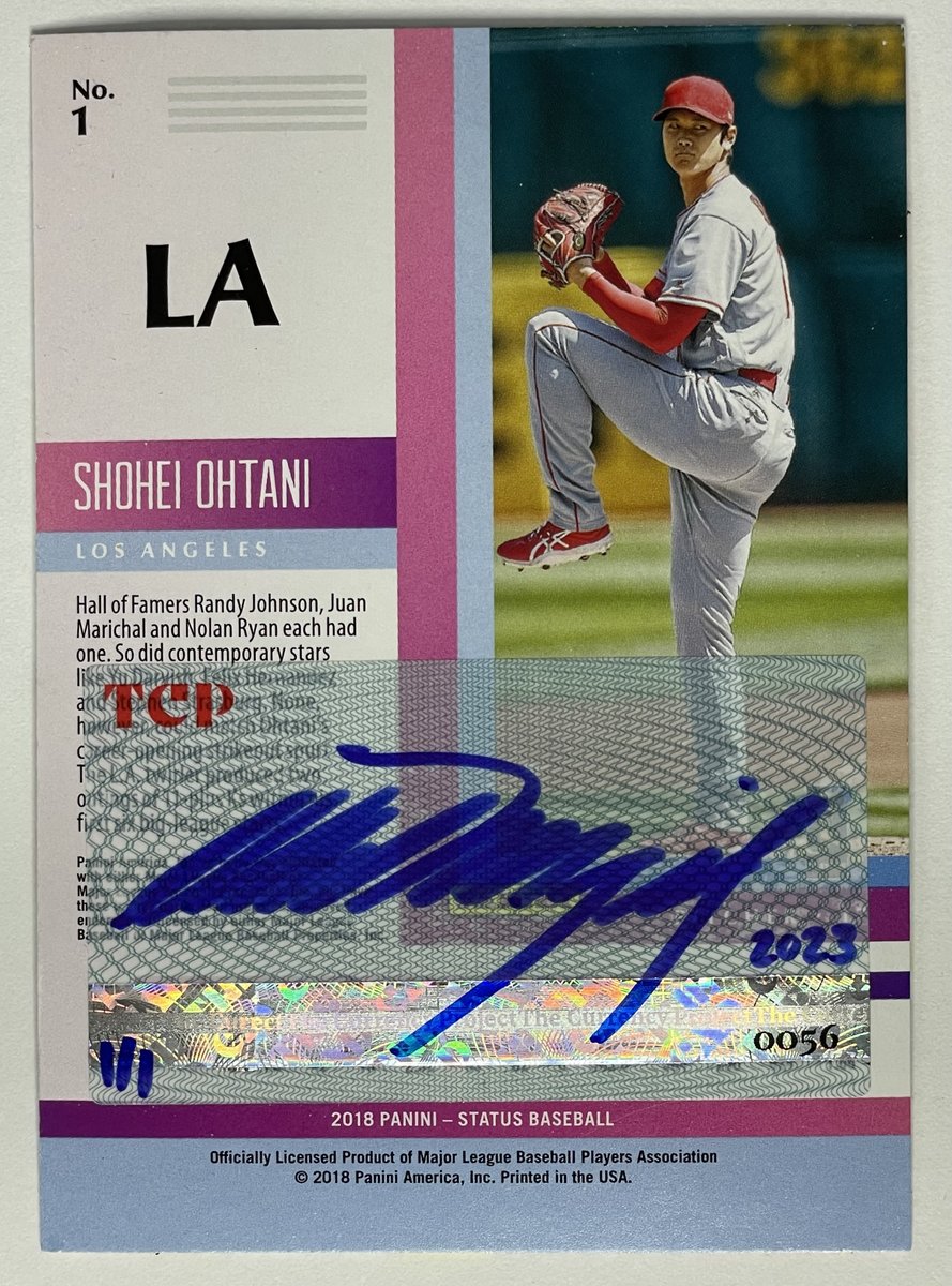 Title:  Shotime!   (after Takashi Murakami)
Medium: Oil paint on authentic 2018 Panini Status Shohei Ohtani Rookie Card #1
TCP Serial Number# 0056
#ShoheiOhtani 
#rookie 
#thehobby 
#sportscards