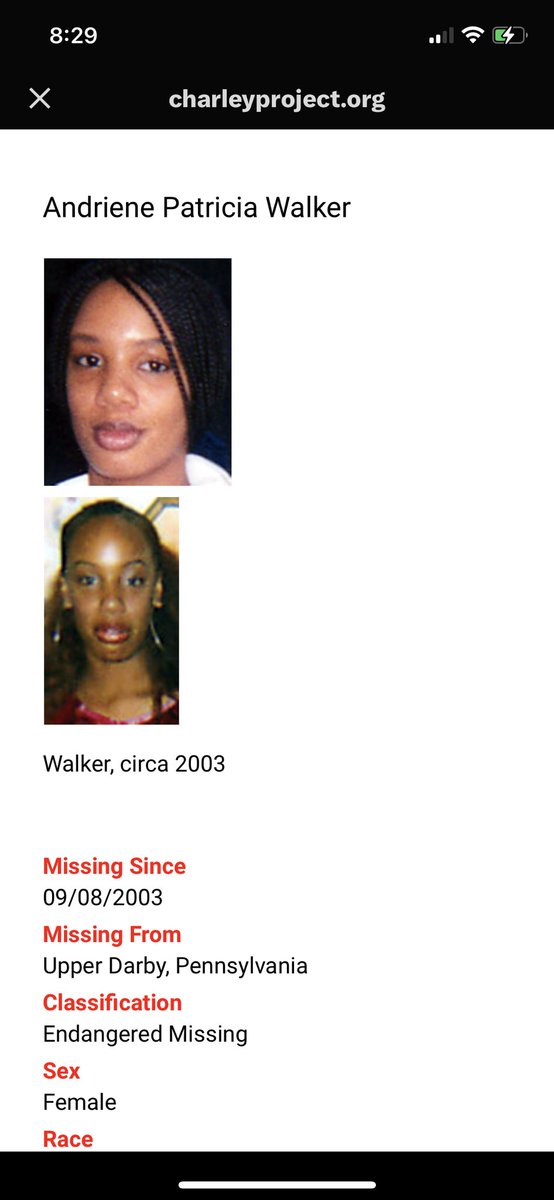 theboudoirmadam's tweet photo. So since we’re discussing missing black girls and women, can we boost this again. She’s a close family friend who went missing when I was in HS.  Let’s find Andriene Walker 🙏🏾 https://t.co/g2BKSvExd2