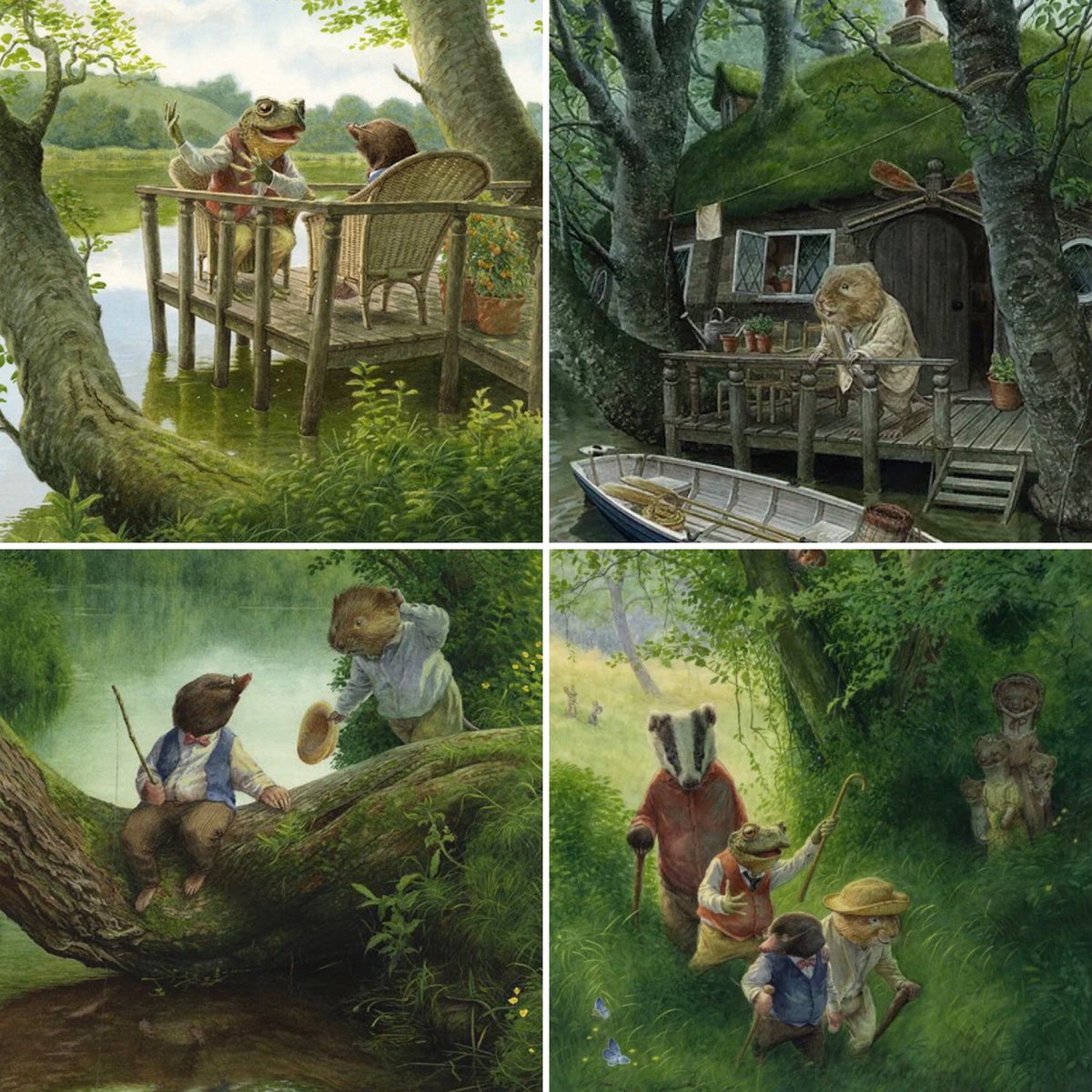 Chris Dunns’ magical illustrations for The Wind in the Willows (1922), being the adventures of Ratty, Mole, Badger &amp; Mr Toad. 
#BookologyThursday #BookChatWeekly #illustrations #woodland #art