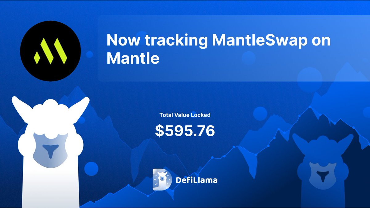 DefiLlama's tweet photo. Now tracking @MantleSwap on @0xMantle 

Mantleswap offers a suite of DeFi products, including an AMM exchange, a farm, a launchpad, lending, and GameFi https://t.co/cq8n3cKd6z