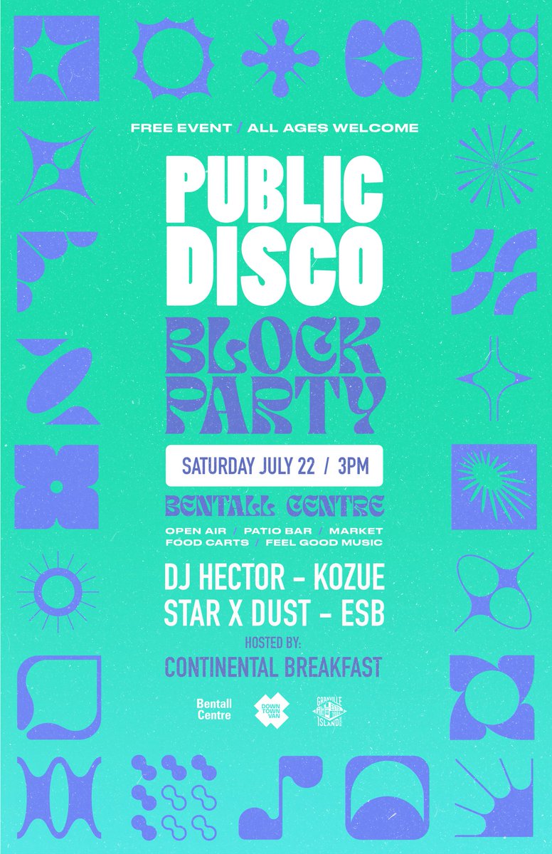 The free/all ages Public Disco Block Party takes over Bentall Centre this Saturday from 3-1030pm with DJs, market vendors, art installations, an outdoor bar and lounge & more! Join us for a dance before the fireworks! ☀️🍻🪩🎆 #yvrevents #veryvancouver #yvr
