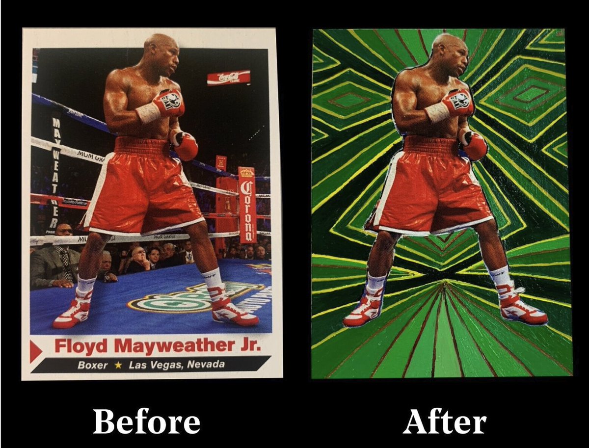Title:  Money Mayweather
Medium: Oil paint on authentic 2012 Sports Illustrated Floyd Mayweather boxing card #152
TCP Serial Number# 0057
#Boxing
#FloydMayweather
#thecurrency #thecurrencyproject #art
