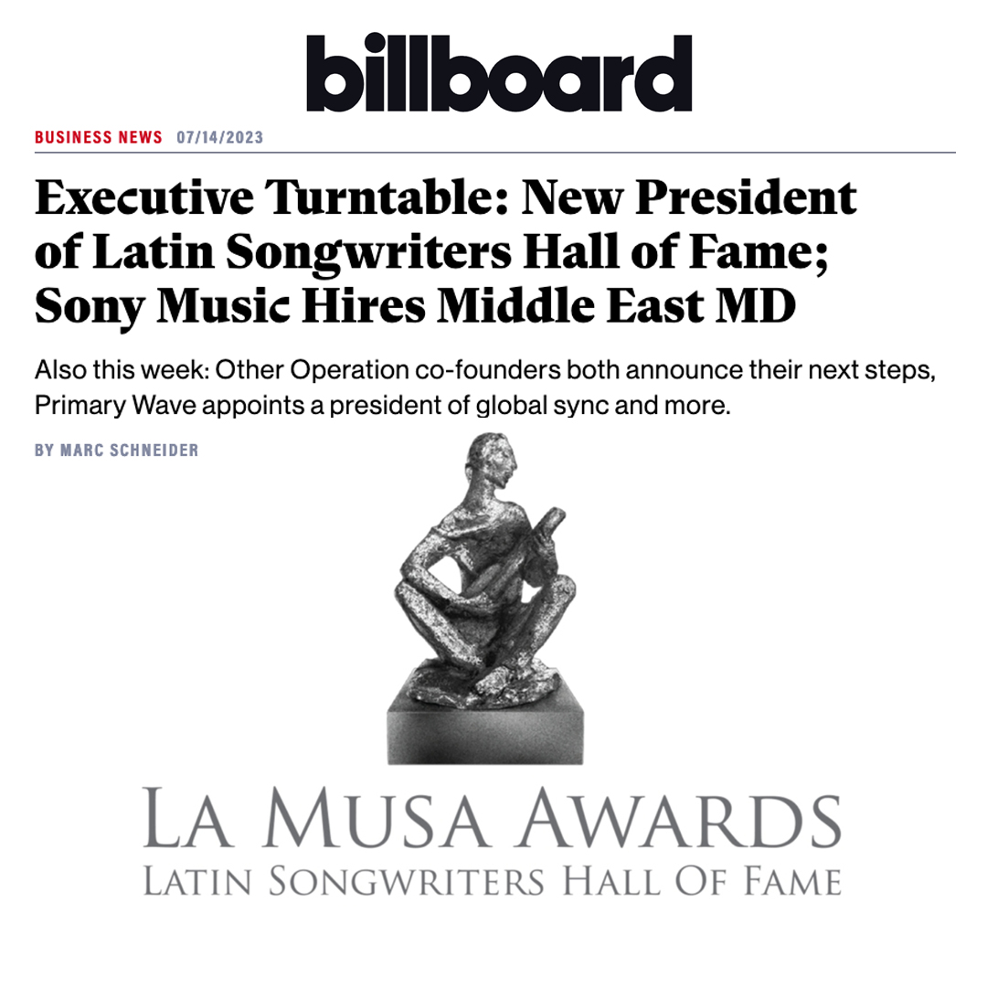 Announcing our new leadership at #LatinSongwritersHallOfFame / #LAMUSAAWARDS Marti Cuevas as President and Mauricio Abaroa helming our Capital Funding Committee. Excited for our evolution as we continue to honor Latin music creators! As featured in <a href="/billboard/">billboard</a> #LaMusaAwards #LSHOF