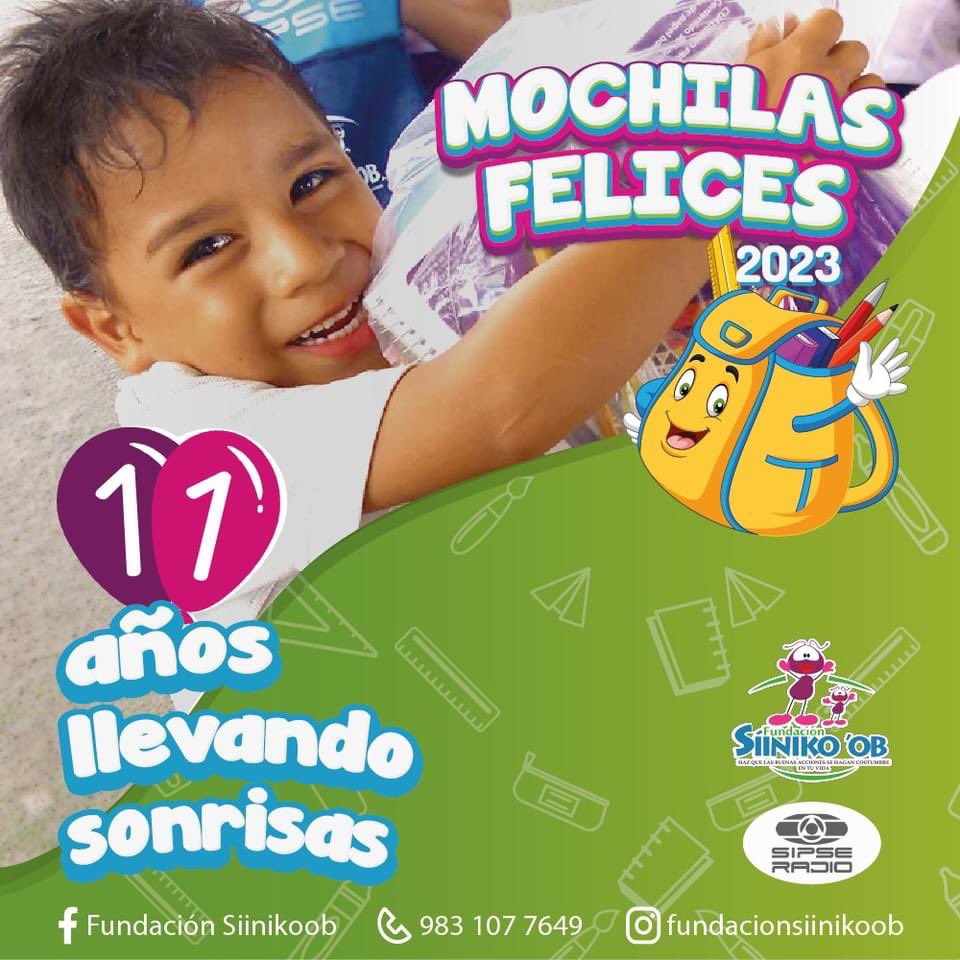 Siinikoob's tweet photo. El padrino de la fundación @Siinikoob @lambgarcia te invita a sumarte a la campaña número 11 de Mochilas Felices 2023 y apoyar a más niñas, niños y adolescentes del sur y centro de #QRoo. 

¡Súmate! 

#HaciendoComunidad https://t.co/wLEXVVI8H3