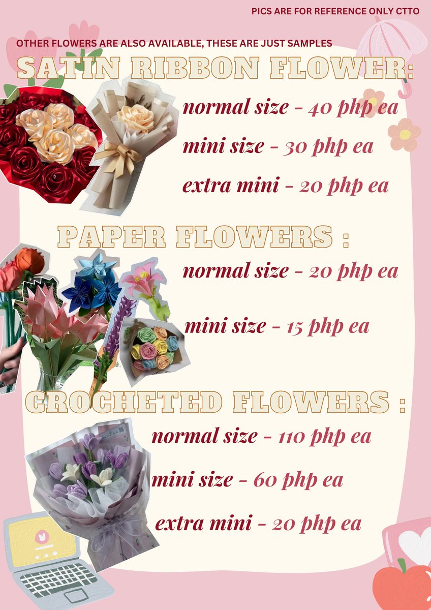 arkreaits's tweet photo. 🗂️ #arkrocheted : for sale satin ribbon, crocheted and paper flowers for ₱15-110 !

 # wts lfb ph bns crochet comms commission birthday best gift tulip rose lavender daisy forget-me-not bouquet mini keychain handmade kpop txt enha blackpink red velvet new jeans cheap affordable https://t.co/kuNV1vX4nO
