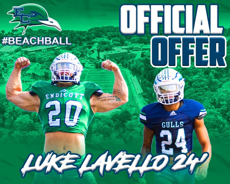 LukeLavello2's tweet photo. After a great phone call from @_CoachRossi, I’m excited to say that I have been offered a roster spot from Endicott football #beachball @EndicottFB @CoachMcGonagle @CoachPopino @AdmiralFootball https://t.co/mKki0lIFpT