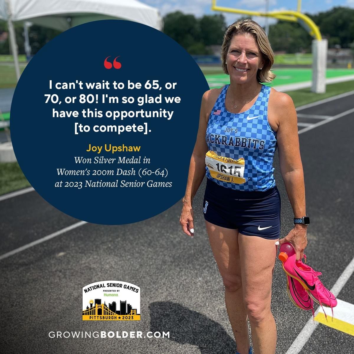 BillieJeanKing's tweet photo. Cheers to Joy Upshaw, who is one of the top USA Track &amp; Field certified coaches in the world. 

She's a fierce competitor herself, won dozens of world championships, &amp; set many age group records.

Looking forward to watching her compete in more National Senior Games! https://t.co/QGeFN2tnif