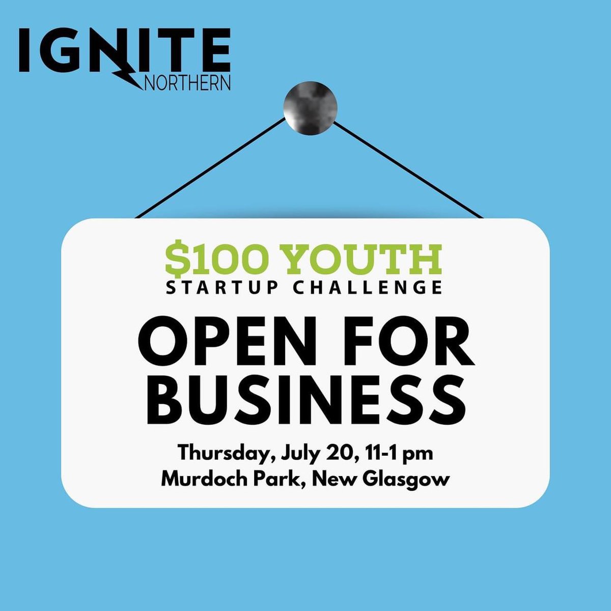 📣 Hey #Yarmouth &amp; #NewGlasgow 
Come support our $100 Youth Startup Challenge #entrepreneurs; tomorrow, Thursday, July 20, 11-1 pm, at:
Jim McLeod Square, Yarmouth 
Murdoch Park, New Glasgow 
*CASH ONLY