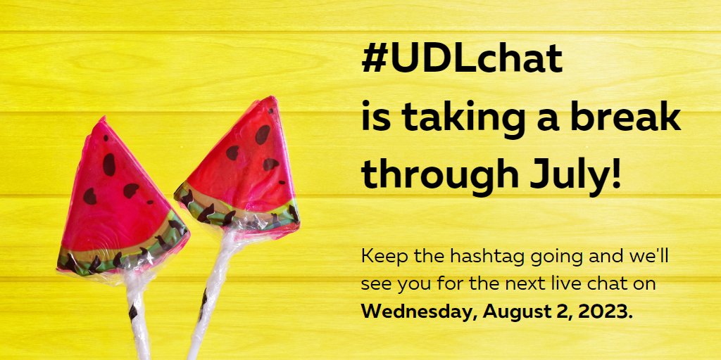 National Center on Universal Design for Learning (@udl_center) on Twitter photo Looking for #UDLchat? We're taking a break through July. Live chats return Aug 2 with moderator <a href="/FritzTesha/">Andratesha Fritzgerald (she/her)</a>! Until then, keep the hashtag going with all things Universal Design for Learning. Sign up for reminders: remind.com/join/udlchat #UDL #UDLIRN #CASTPL Looking for #UDLchat? We're taking a break through July. Live chats return Aug 2 with moderator <a href="/FritzTesha/">Andratesha Fritzgerald (she/her)</a>! Until then, keep the hashtag going with all things Universal Design for Learning. Sign up for reminders: remind.com/join/udlchat #UDL #UDLIRN #CASTPL