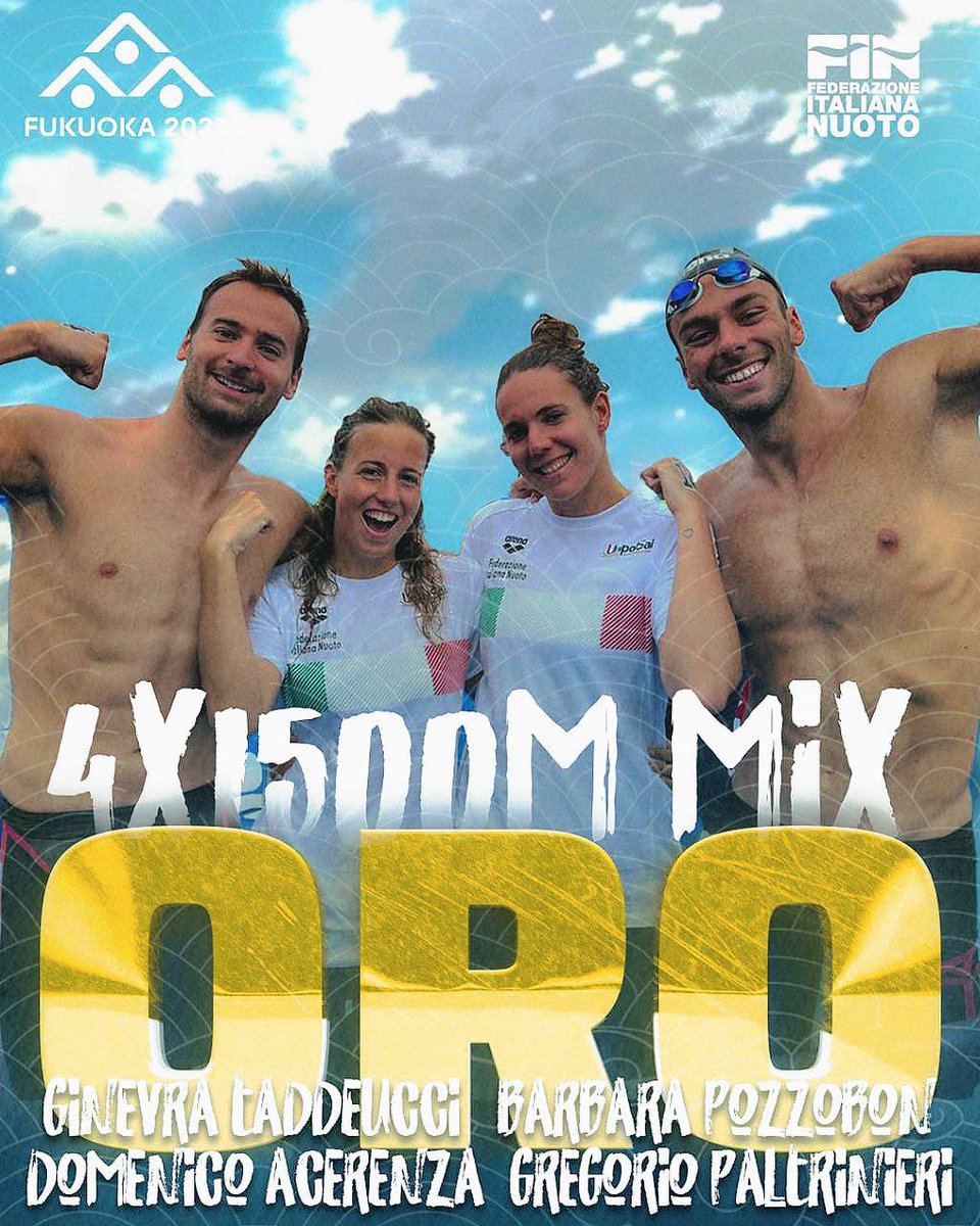 Quando loro sono in acqua accade la magia.
L’Italia è sul tetto del mondo! 🌍
.
.
#azzurri #openwater #fondo #fukuoka23 #goldmedal #worldchampionship #winners #aleitalia