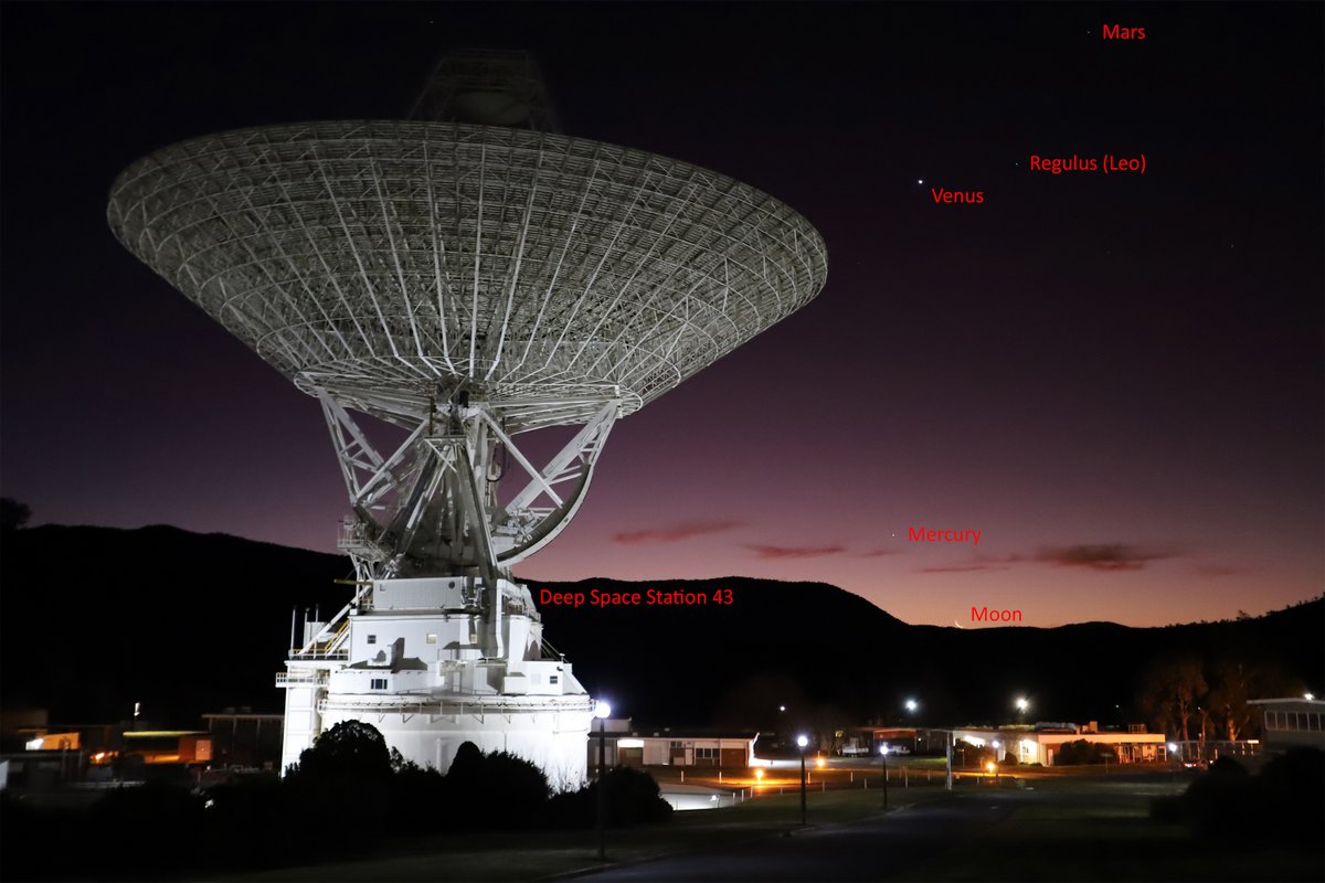 The Moon and planets align with Deep Space Station 43 in this lovely view from last night. #DSS43
📡🌘⚪️🟡⭐️🔴