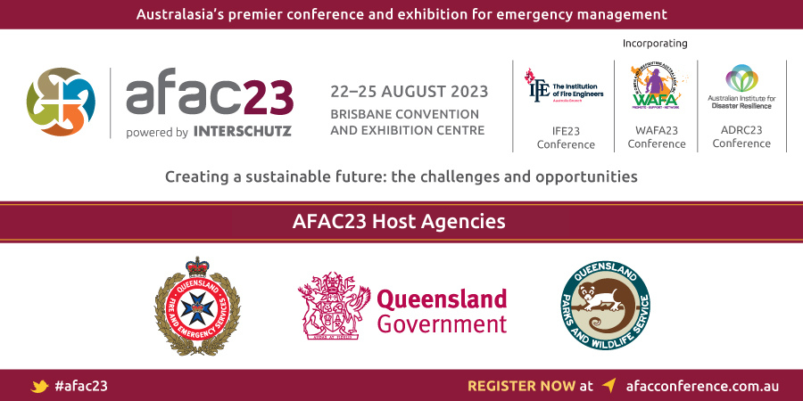 We would like to extend our thanks to our hosts for #AFAC23 – <a href="/QldGov/">Queensland Government</a>, @QldFES and <a href="/QldEnvironment/">Queensland Environment</a>. 

We look forward to being with them in Brisbane next month!

Learn more about #AFAC23 and register here: