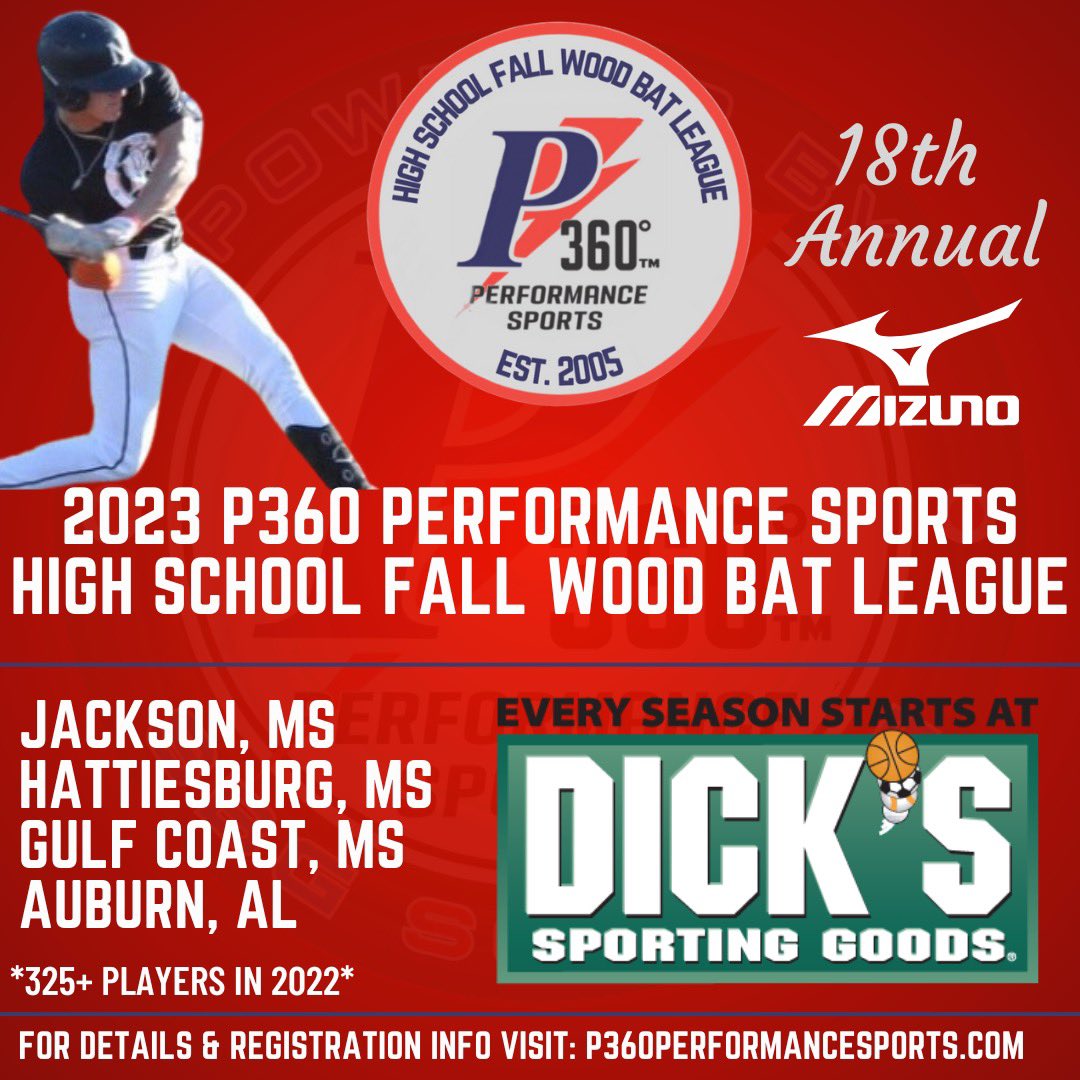 P360Hattiesburg's tweet image. It's BACK!! 🚨 🚨 

The 18th annual P360 High School Fall Wood Bat League information is now available.... ⚾️ 

Sponsored by: @DICKS 

Full press release: p360performancesports.com/post/18th-annu…

Registration: p360performancesports.com

Are you in?
