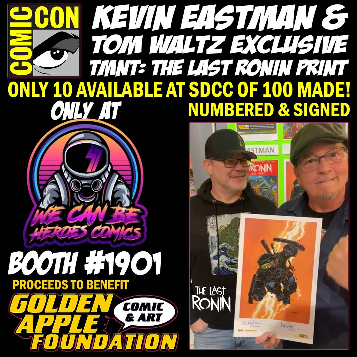 GAppleCAF's tweet photo. The madness of @Comic_Con has begun!!
BOOTH 1901 WC⚡️BH has the goods 🔥Autographed exclusive prints by #keanureeves and @kevineastman86 to benefit our Foundation 🙏They are going fast!! https://t.co/aOkTsUXXir