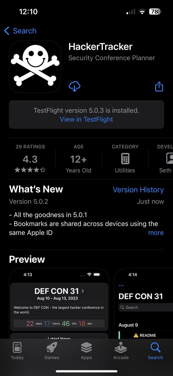 ATTN all <a href="/defcon/">DEF CON</a> attendees. Version 5.0.2 of #HackerTracker iOS is now in the App Store. This version syncs bookmarks across devices with the same iCloud account. Get it while it’s hot. @OptionalValue <a href="/aNullValue/">Drew Stemen (@anullvalue@defcon.social)</a> <a href="/_advice_dog/">advice</a>