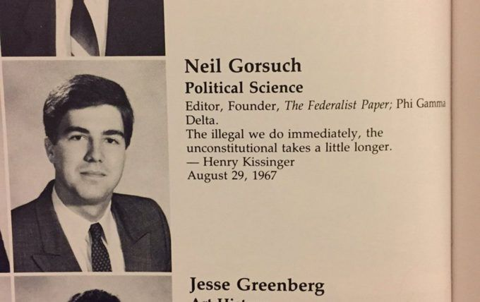 donwinslow's tweet photo. Take a look at the quote NEIL GORSUCH selected for his yearbook.