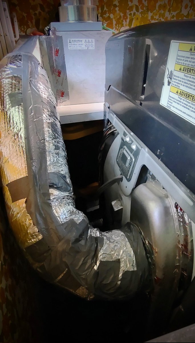 HodlRev's tweet photo. Bitcoin Mining Clothes Dryer. Using a Bitcoin miner instead of the heating element to dry laundry. Less than $100 in materials this dryer pays back sats for the power it uses to dry. Follow on nostr for more details. npub1f5pre6wl6ad87vr4hr5wppqq30sh58m4p33mthnjreh03qadcajs7gwt3z https://t.co/dl8EakT0cJ