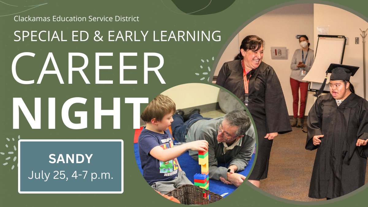 Clackamas Education Service District (@clackesd) on Twitter photo CESD #SpecialEd & #earlylearning staff will be in <a href="/CityofSandyOR/">City of Sandy, OR</a> on July 25 to answer questions about meaningful work supporting students! #Hiring managers will hold #interviews on the spot—successful candidates can leave w/ a tentative job offer! buff.ly/3N3sfvq #jobs CESD #SpecialEd & #earlylearning staff will be in <a href="/CityofSandyOR/">City of Sandy, OR</a> on July 25 to answer questions about meaningful work supporting students! #Hiring managers will hold #interviews on the spot—successful candidates can leave w/ a tentative job offer! buff.ly/3N3sfvq #jobs
