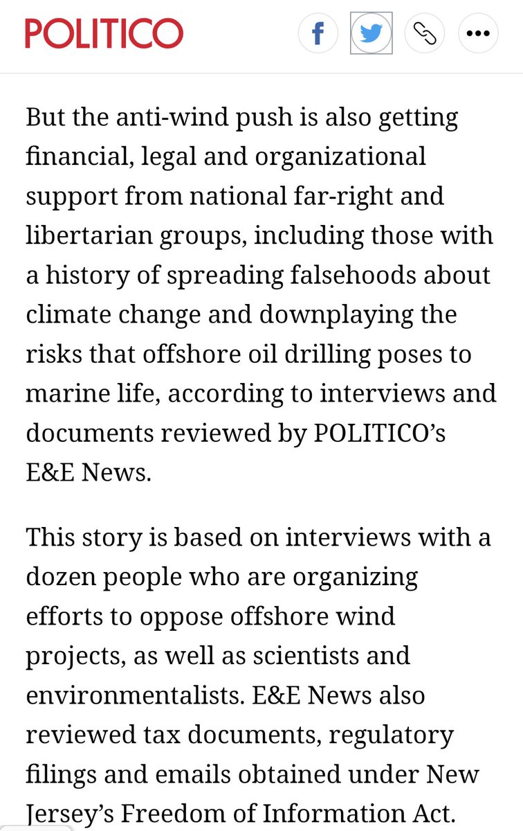 Up and down the Atlantic coast, an increasingly vocal & coordinated movement is spreading baseless claims that offshore wind development is killing whales. In some intrepid reporting, @bstorrow unpacks the truth--and the money--behind these lies: politi.co/44ShP9g