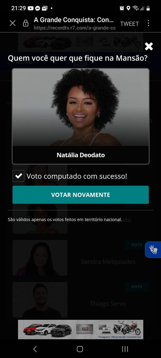leandramariah's tweet photo. @agconquista Sem papo...vão votar no R7 gente se querem que seu preferido ganhe. https://t.co/UqYq1kMN5Q