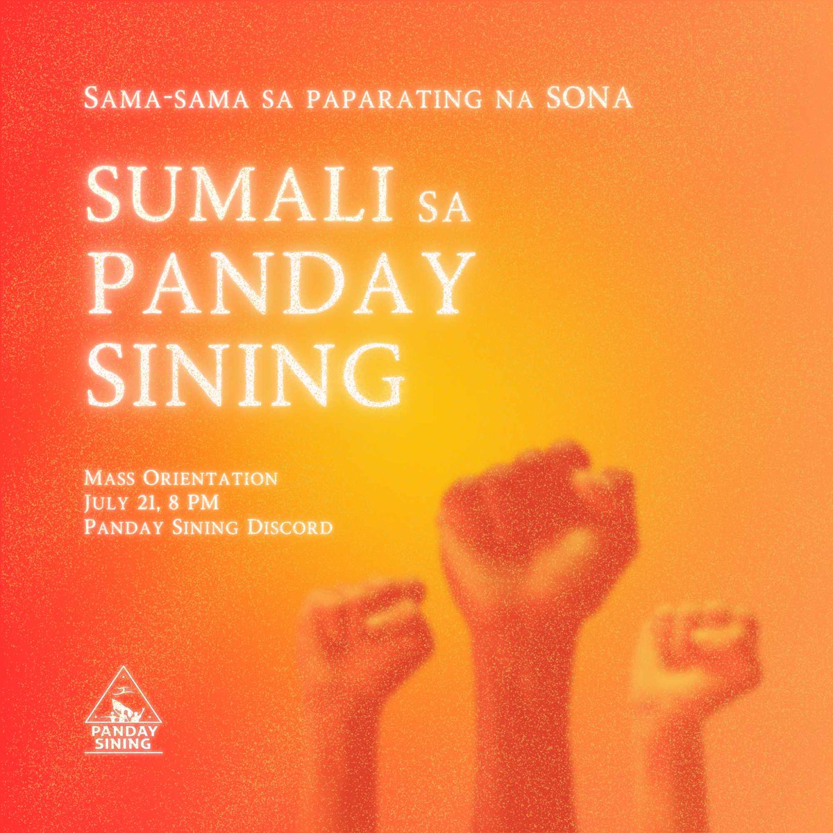 PandaySiningPH's tweet photo. Mababang sahod? Mataas na presyo ng bilihin? Tuition fee increase? Yan ang SONA sa unang taon ni Marcos Jr.
Kaya kung wala ka pang beshy at gustong sumama sa pagkilos sa July 24, sumali na sa Panday Sining!
#JoinNDMOs
#JoinPandaySining https://t.co/u5sOS7hcGL
