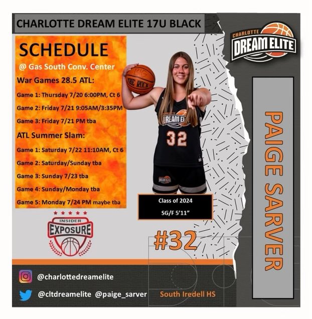 paige (@paige_sarver) on Twitter photo Can’t wait for this week in Atlanta! Come check us out! <a href="/CltDreamElite/">CharlotteDreamElite</a> <a href="/SouthIredellGBB/">South Iredell Girls Basketball</a> <a href="/PGH_NC/">Prep Girls Hoops North Carolina</a> Can’t wait for this week in Atlanta! Come check us out! <a href="/CltDreamElite/">CharlotteDreamElite</a> <a href="/SouthIredellGBB/">South Iredell Girls Basketball</a> <a href="/PGH_NC/">Prep Girls Hoops North Carolina</a>