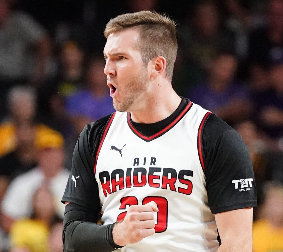 <a href="/LibertyMBB_LCP/">Liberty Patriot Basketball</a> HC <a href="/CoachpHicks/">Parker</a> getting in the scoring column for the <a href="/AirRaidersTBT/">Air Raiders</a>. We see you coach.