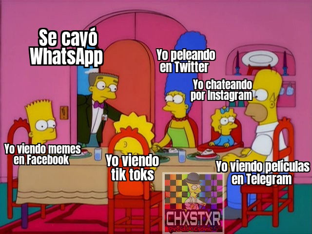 chxstxr's tweet photo. En pleno 2023, las aplicaciones son necesarias más no indispensables. Con tantas caídas muchos ya prevemos esta situación que ni lo notamos.

#memes #truestory #humor #simpson #Whatssap #whatsappdown #aplicacionesmoviles #tiktok #instagram #facebookpost #Twitter https://t.co/QZ0OiZjw6L