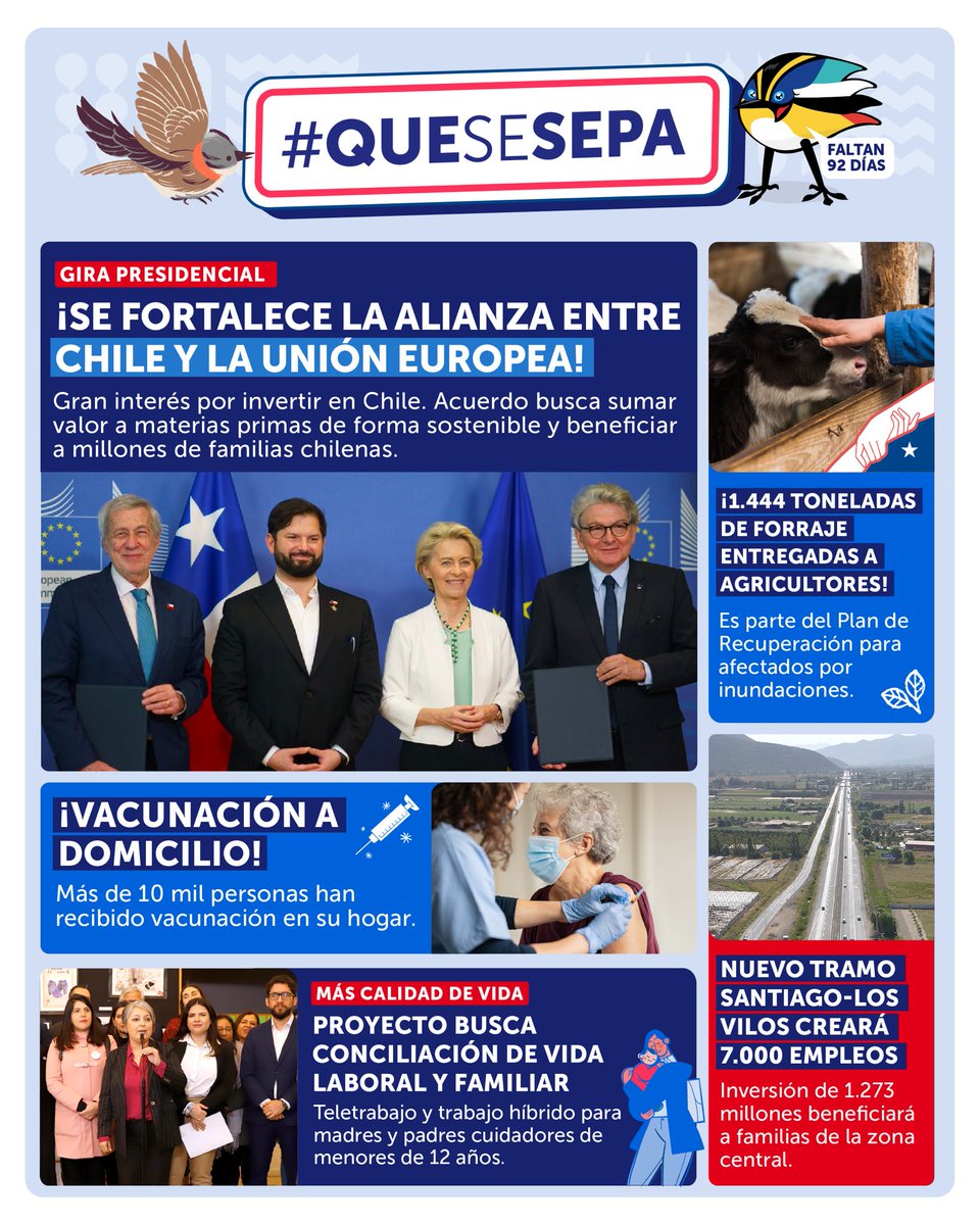 ¡Seguimos avanzando! #QueSeSepa algunas de las buenas noticias que tenemos para esta semana: Fortalecimos nuestra alianza con la Unión Europea, entregamos apoyos a las personas que trabajan en agricultura y ganadería, presentamos el proyecto de ley que busca conciliar la vida