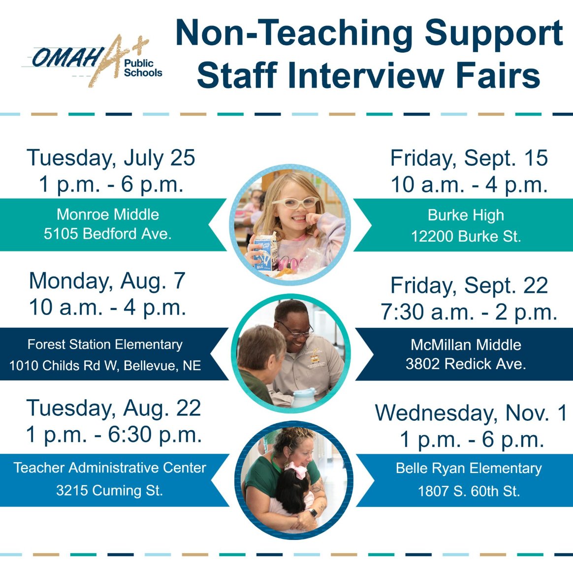 OPS is hiring and having a series of interview fairs. Check out these opportunities. Burke is hosting on September 15th 10 a.m. to 4 p.m. First up is Monroe Middle on July 25th 1 p.m. to 6 p.m.