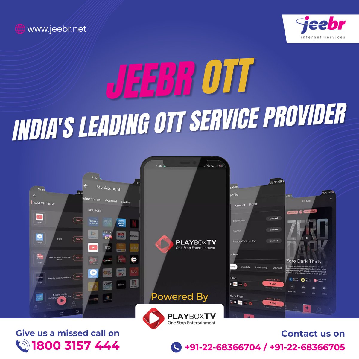 jeebrinternet's tweet photo. Jeebr OTT is here to solve all your #pricing , #customisation & #connectivity problems. Watch your favourite #content on #Jeebr OTT from anywhere with a single login to your device.
For further queries, please feel free to contact us at :022 -68366800
#jeebrott #ottprovider https://t.co/KhH08g2zR3