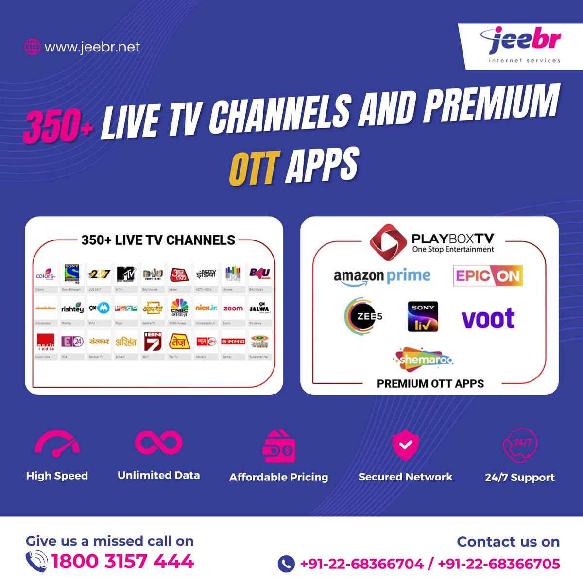 jeebrinternet's tweet photo. Jeebr OTT is here to solve all your #pricing , #customisation & #connectivity problems. Watch your favourite #content on #Jeebr OTT from anywhere with a single login to your device.
For further queries, please feel free to contact us at :022 -68366800
#jeebrott #ottprovider https://t.co/KhH08g2zR3