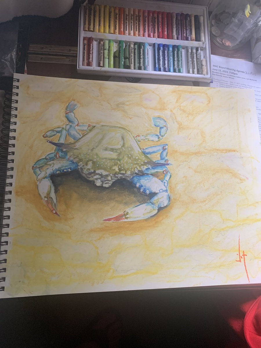 Vixzilla's tweet photo. Blue crab #oilpastel  #oilpainting #art #drawingart https://t.co/Wz14zBbqpb