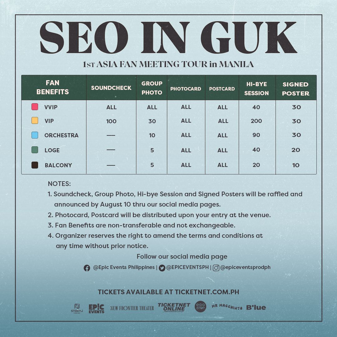 EPICEVENTSPH's tweet photo. Another suprise from Seo In Guk! 

Additional benefits for sound check and hi bye session raffle for all sections! 

This is your chance to grab a ticket and join us at Seo In Guk first  Asia fan meeting tour on August 12, 2023 at New Frontier Theater.

#SeoInGukinManila #EGGSTOP https://t.co/M2rRDRpjXy