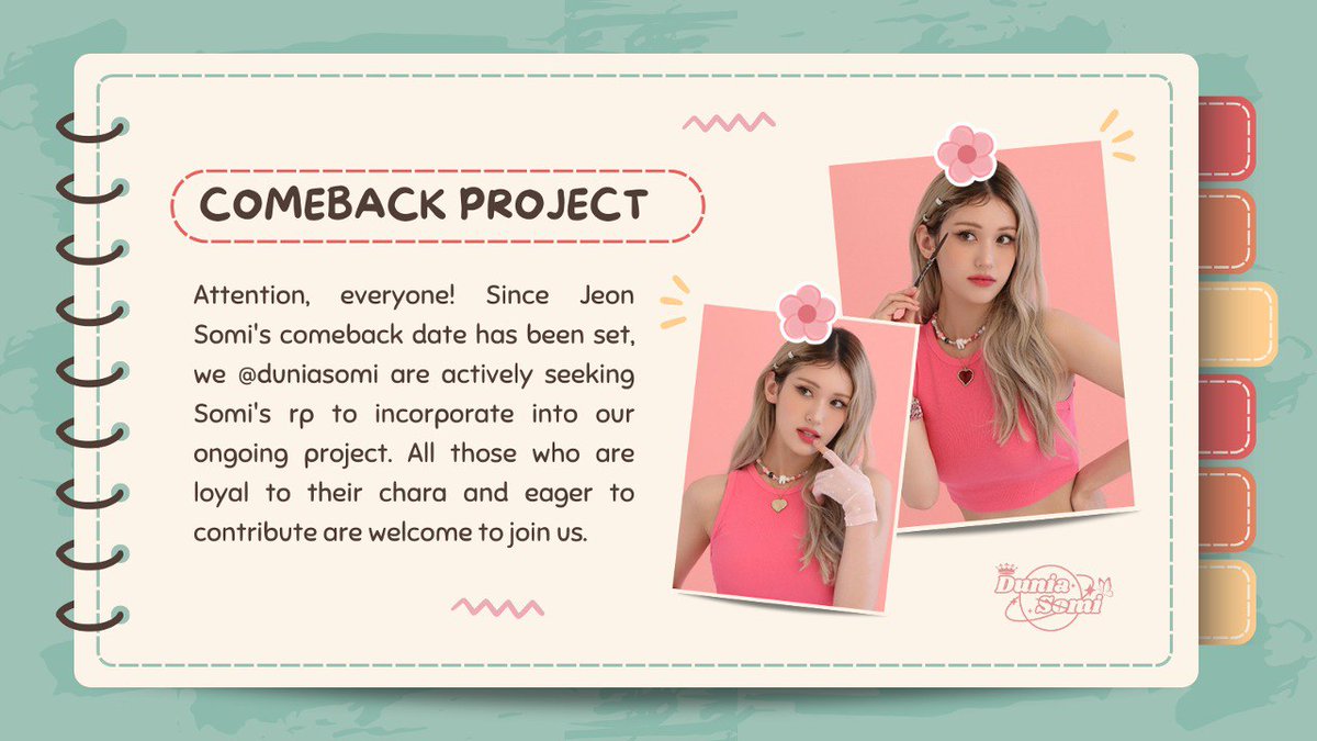 We, <a href="/duniasomi/">SOMI SEDUNIA #ICECREAM🍦</a> have an exciting offer for all Jeon Somi’s RPs! We’re on the hunt for those who are extremely interested to join: if you want to be a part of Jeon Somi’s comeback project and experience the fun, please let us know. We’re looking for a loyal to our muse! See ya!
