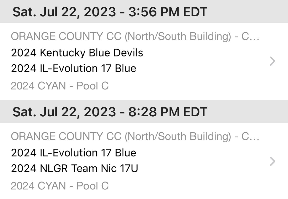 Sydney Nimsakont (@sydneynimsakont) on Twitter photo I’m super excited for our last tournament in Orlando, FL! Here’s my schedule for the first day, Saturday, July 22nd:
First game on Court 25
Second game on Court 21
Good luck to all the teams competing this week and go <a href="/IL_Evolution/">Illinois Evolution</a>!! I’m super excited for our last tournament in Orlando, FL! Here’s my schedule for the first day, Saturday, July 22nd:
First game on Court 25
Second game on Court 21
Good luck to all the teams competing this week and go <a href="/IL_Evolution/">Illinois Evolution</a>!!