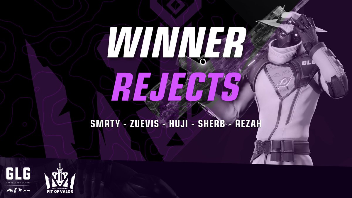 👑CROWNED CHAMPIONS👑

Congratulations #Rejects for 1st place in tonight's #PitofValor!
🥇<a href="/SmrtyVAL/">Smrty</a> 
🥇<a href="/LilZuevos/">Zuevos</a>
🥇<a href="/sherbfps/">sam</a> 
🥇@RezahVAL
🥇<a href="/Huji_TV/">MineisHuge</a>
👴Coach @OldManMsp

Want to compete in more tournaments? battlefy.com/glg-tournaments