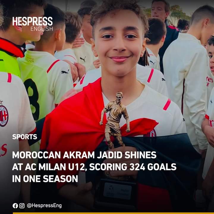 Akram Jadid, a Moroccan player in AC Milan's U12 team, achieved a remarkable goal scoring record in the 2022/2023 season, with a total of 324 goals. Akram Also won 5 Top Scorer Awards and 3 Best Player Awards.

#Morocco #Italy #AkramJadid #AcMilan  
#HespressEng
