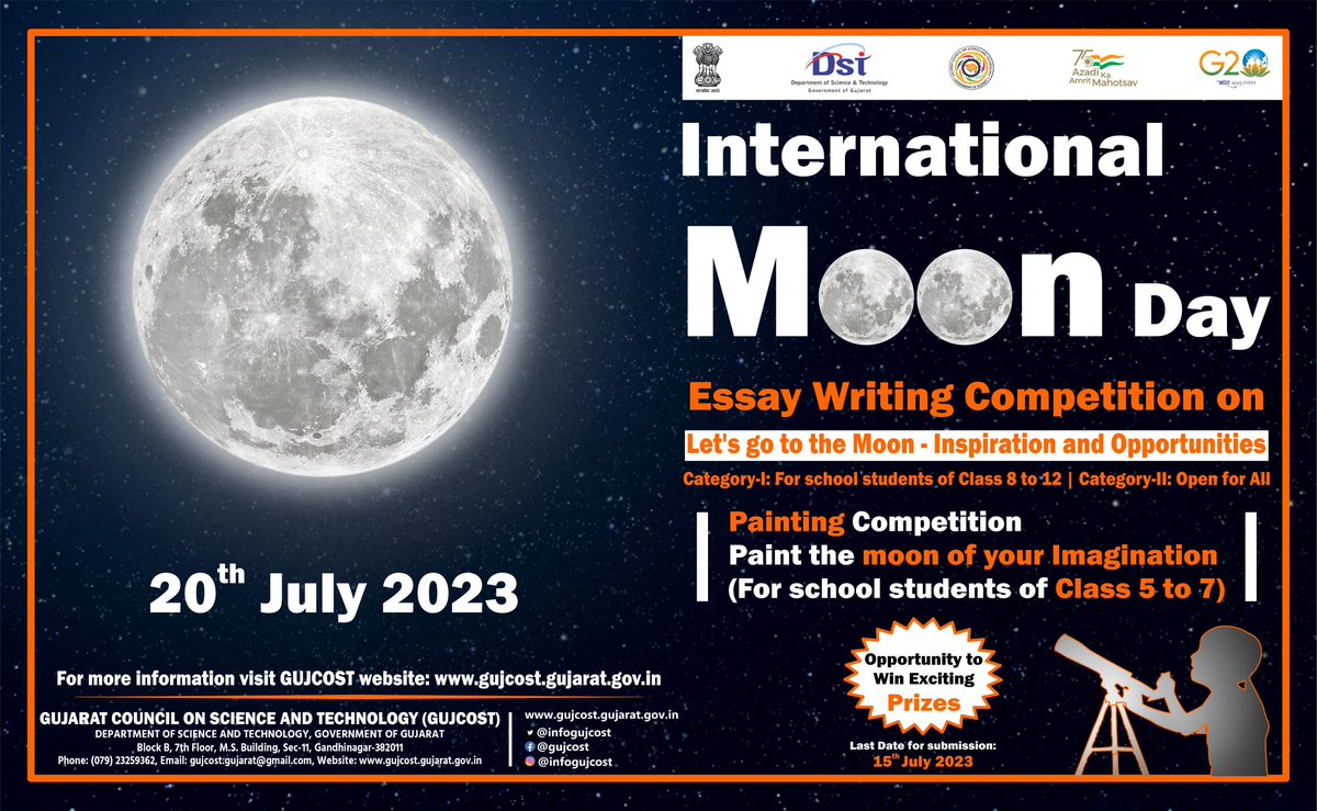 InfoGujcost's tweet photo. 20th July is #InternationalMoonDay!

One small step for man, one big leap for humankind, was the phrase used by #NeilArmstrong, who set foot on the moon 54 years ago.

From 1969-71, only 12 astronauts walked on the moon. It's time to have the 13th astronaut among our young minds. https://t.co/twqJUgbZsD